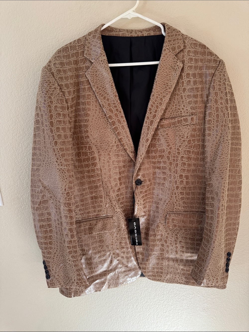 Men's Brown Croc-Embossed Blazer - Classic Single-Breasted Jacket